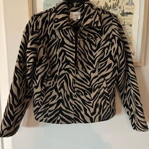 Erin London Black and Cream Zebra Bomber Jacket